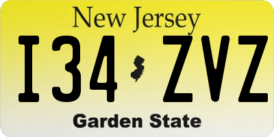NJ license plate I34ZVZ