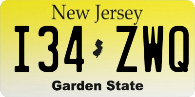 NJ license plate I34ZWQ