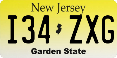 NJ license plate I34ZXG
