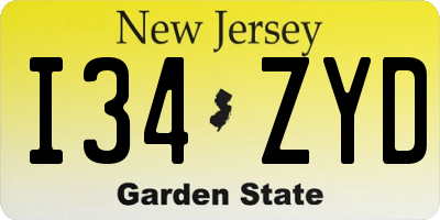 NJ license plate I34ZYD