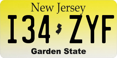 NJ license plate I34ZYF