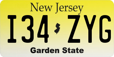 NJ license plate I34ZYG