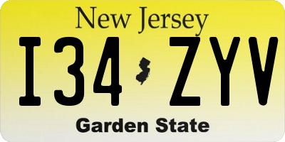 NJ license plate I34ZYV
