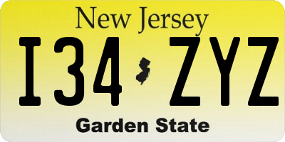 NJ license plate I34ZYZ