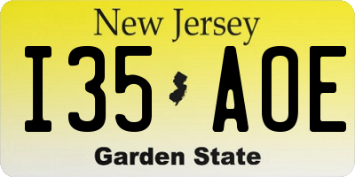 NJ license plate I35AOE