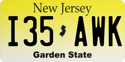 NJ license plate I35AWK