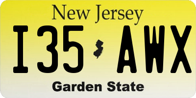 NJ license plate I35AWX