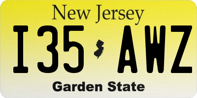 NJ license plate I35AWZ