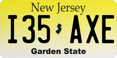 NJ license plate I35AXE