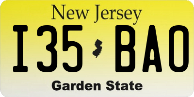 NJ license plate I35BAO