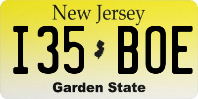 NJ license plate I35BOE