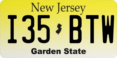 NJ license plate I35BTW