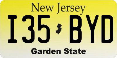 NJ license plate I35BYD