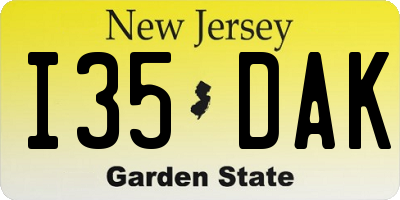 NJ license plate I35DAK