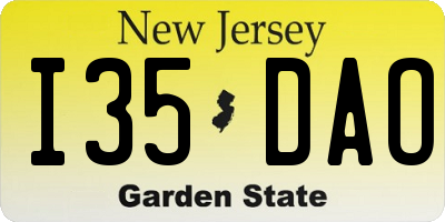 NJ license plate I35DAO