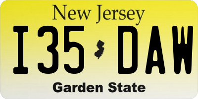 NJ license plate I35DAW