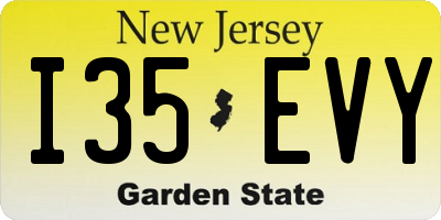 NJ license plate I35EVY