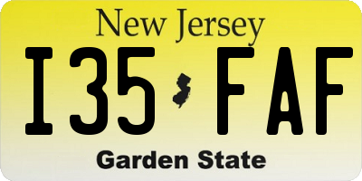 NJ license plate I35FAF