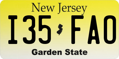 NJ license plate I35FAO