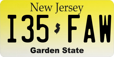 NJ license plate I35FAW