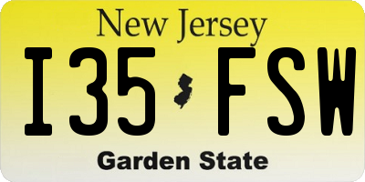 NJ license plate I35FSW