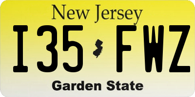 NJ license plate I35FWZ