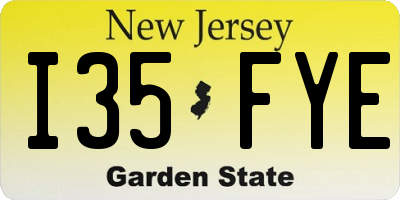 NJ license plate I35FYE