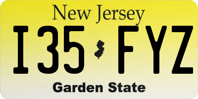 NJ license plate I35FYZ