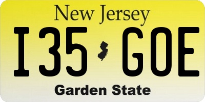 NJ license plate I35GOE