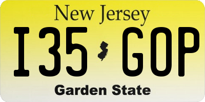 NJ license plate I35GOP