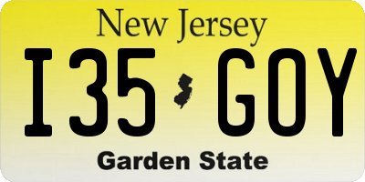 NJ license plate I35GOY