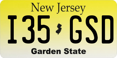 NJ license plate I35GSD