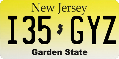 NJ license plate I35GYZ