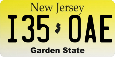 NJ license plate I35OAE