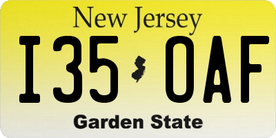 NJ license plate I35OAF