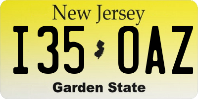 NJ license plate I35OAZ