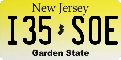 NJ license plate I35SOE