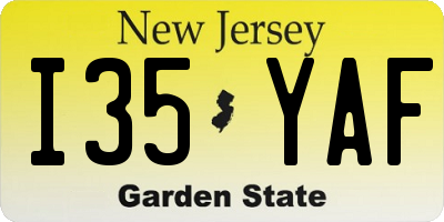 NJ license plate I35YAF