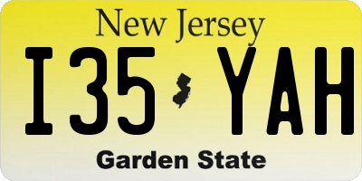 NJ license plate I35YAH