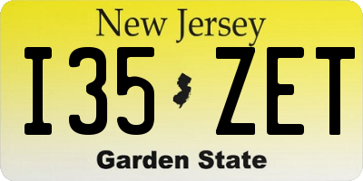 NJ license plate I35ZET