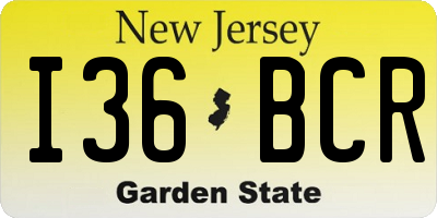 NJ license plate I36BCR