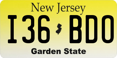 NJ license plate I36BDO