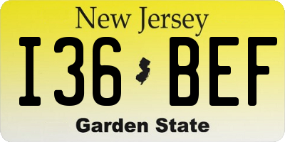 NJ license plate I36BEF