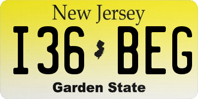 NJ license plate I36BEG
