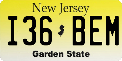 NJ license plate I36BEM