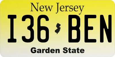 NJ license plate I36BEN
