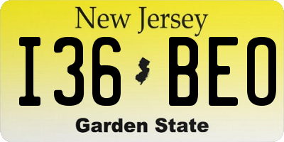 NJ license plate I36BEO