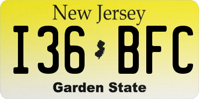 NJ license plate I36BFC