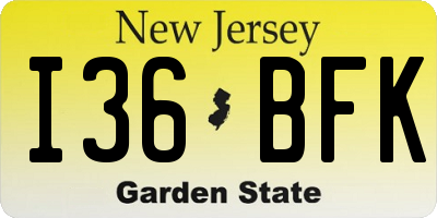 NJ license plate I36BFK
