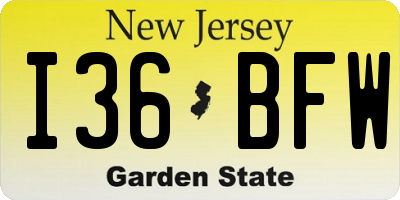 NJ license plate I36BFW